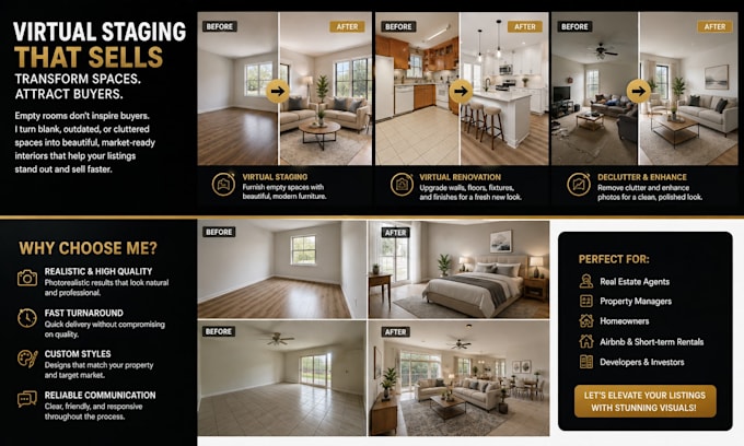 do virtual home staging, virtual renovation, and decluttering for real estate
