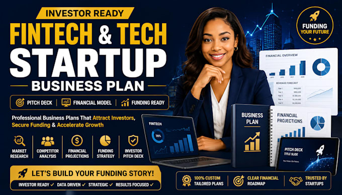 write fintech tech start up business plan pitch deck and financial model