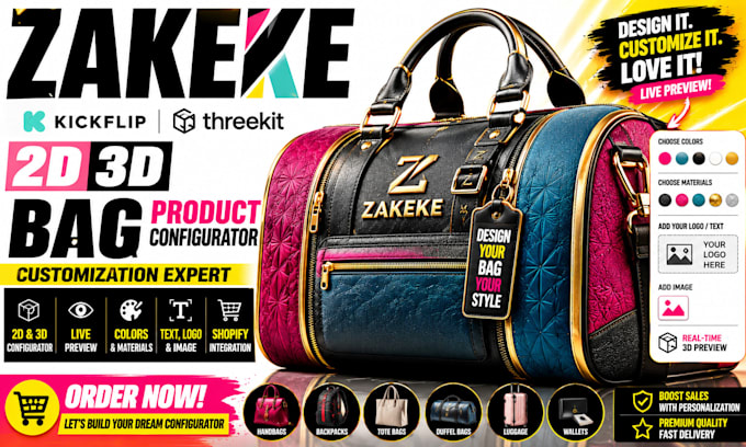 setup shopify 2d 3d product configurator with zakeke kickflip