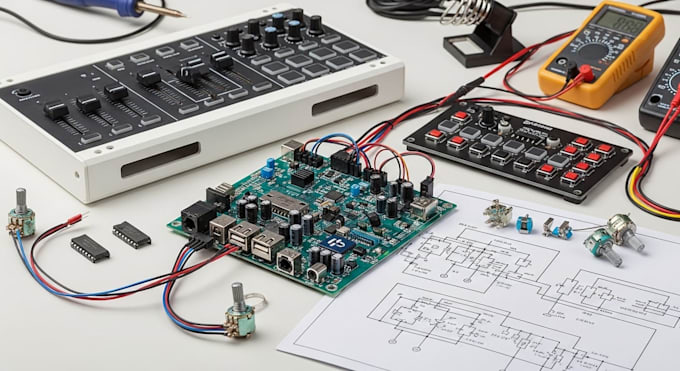 develop custom usb midi controller dj controller hardware pcb circuit schematics
