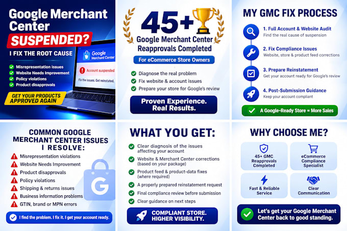 fix google merchant center suspension and misrepresentation