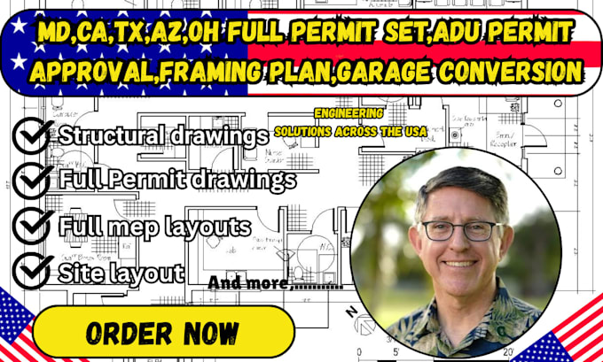 ca,tx,az,oh full permit set,adu permit approval,framing plan,garage conversion