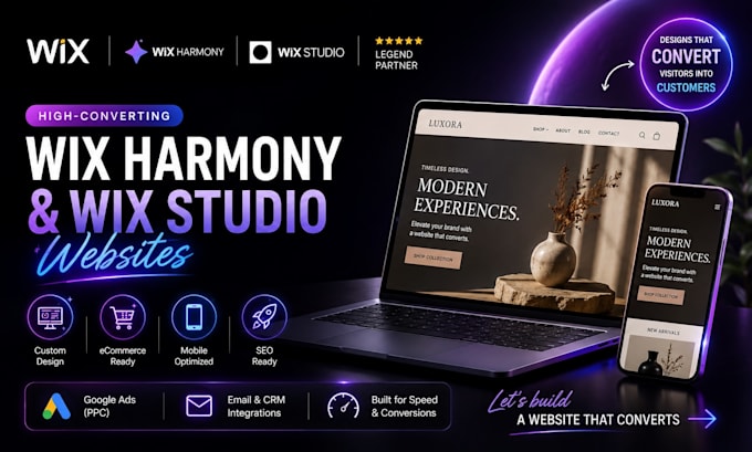 design high converting wix harmony website, wix studio ecommerce store