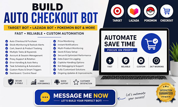 build auto checkout bot autobot target bot lazada bot, checkout bot, pokemon bot