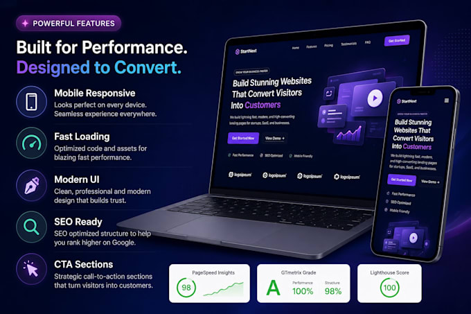 build a modern  landing page for your startup