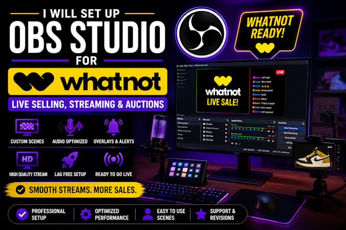 set up obs studio for whatnot live selling, streaming, and auctions
