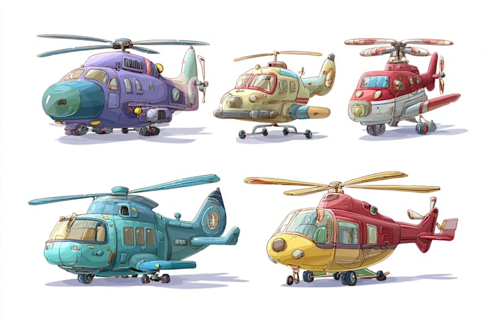 draw airplane, aircraft, helicopter into a vector cartoon