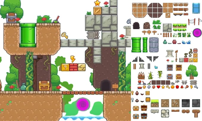 create pixel tileset, indie game asset sprite sheet tilemap, pixel art animation