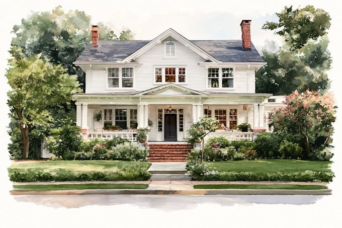 digital watercolor house illustration
