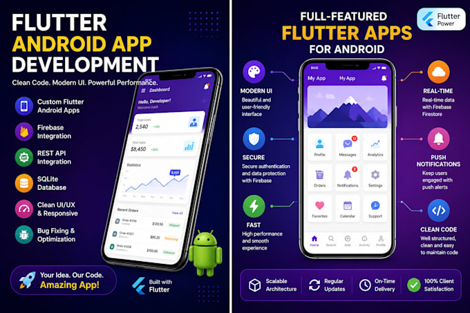 develop a professional flutter android app with firebase