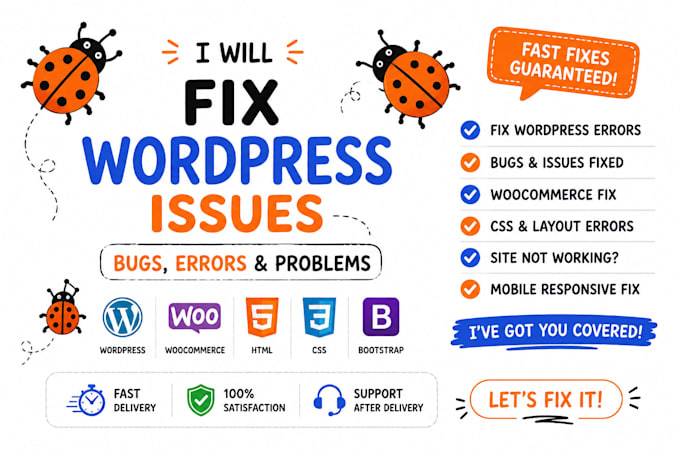 fix wordpress issues, bugs, CSS, elementor, woocommerce and PHP errors
