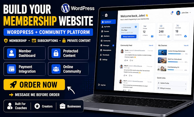 build a wordpress membership website with community and subscription features