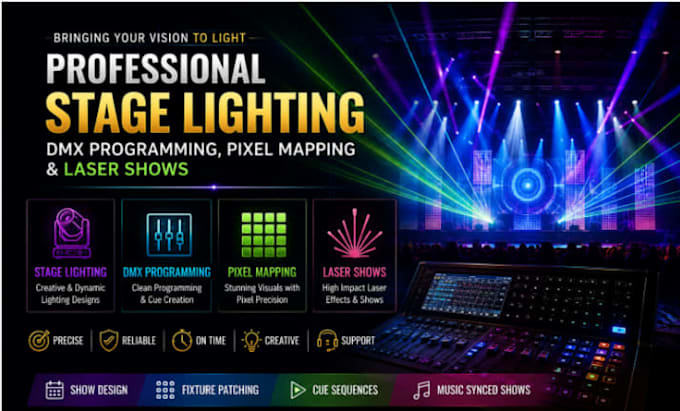 create professional stage lighting dmx programming pixel mapping and laser show