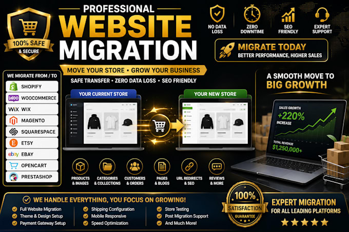 migrate shopify woocommerce wix magento etsy ebay squarespace opencart website