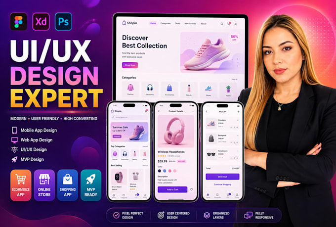 design UI UX design, mobile app using figma, website UI UX