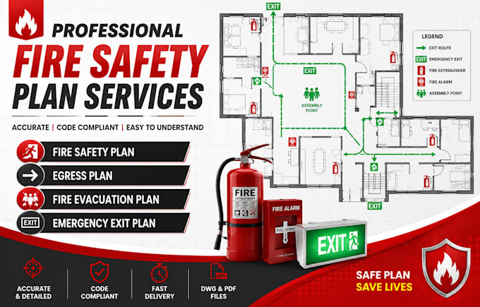 design fire safety plan egress plan fire evacuation plan and emergency exit plan