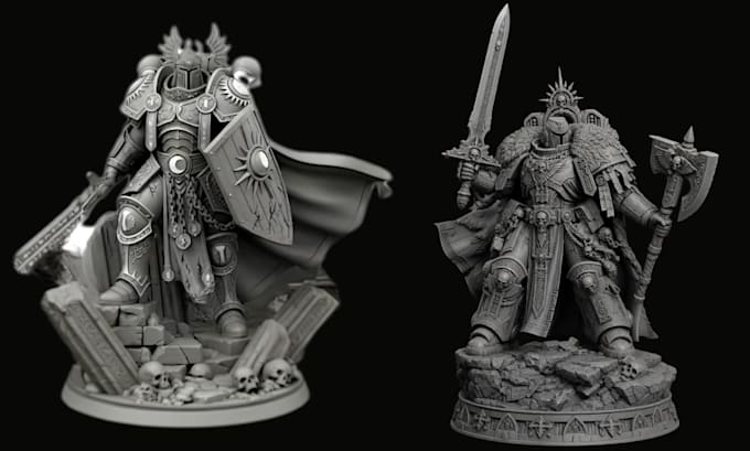 sculpt 3d warhammer 40k miniatures, space marines and stl models for 3d printing