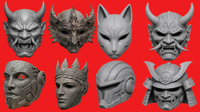 create 3d mask model, cosplay helmet, stl, obj, 3mf for 3d printing