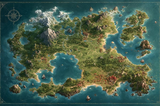 draw an fantasy map illustration isometric map