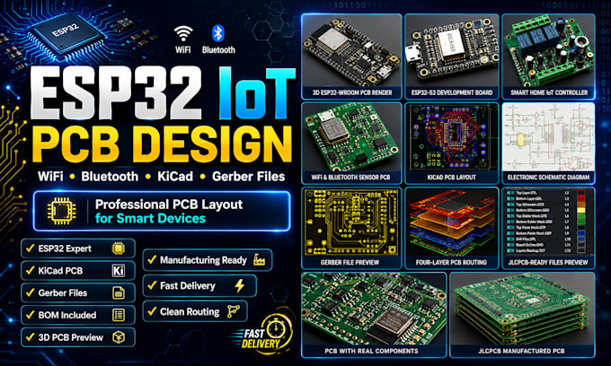 design esp32 iot pcb with wifi bluetooth and gerber files