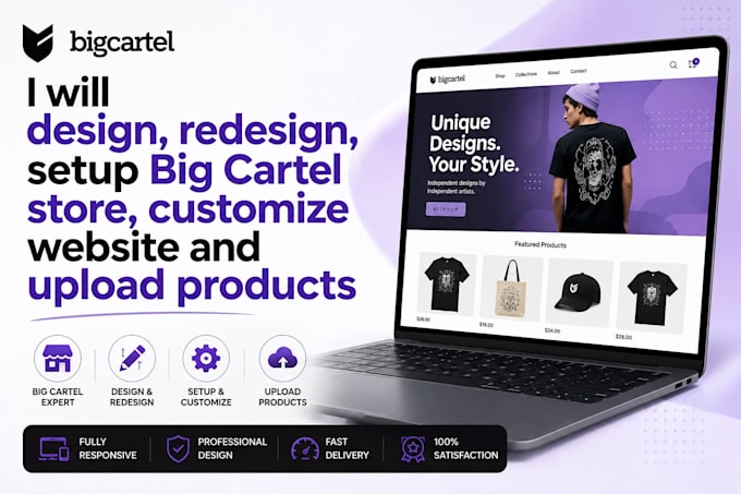 design redesign setup big cartel store customize website upload products