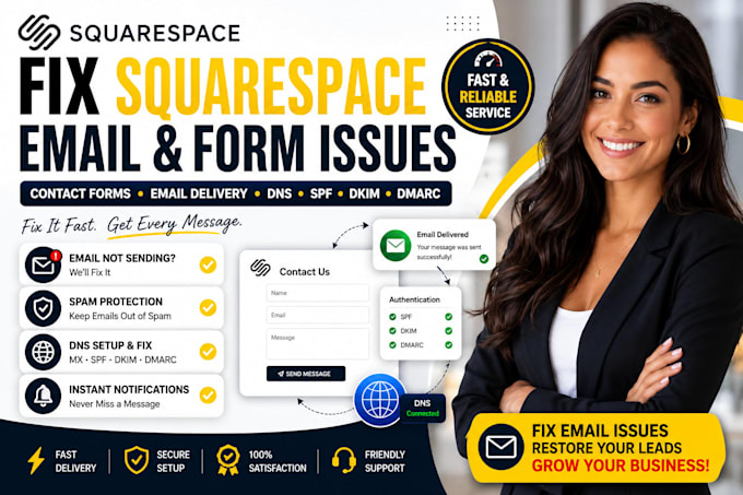 fix squarespace contact form email delivery, spam, dns and notification issues