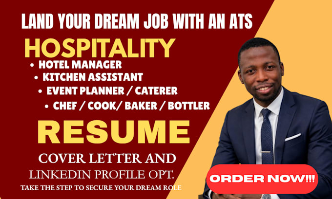 write an ats optimized hospitality, hotel, chef, bartender, cook, server resume
