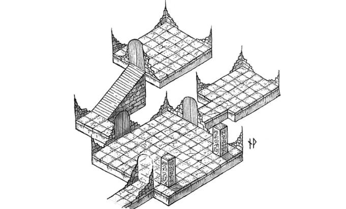 hand draw an isometric dungeon map for dnd and rpg games