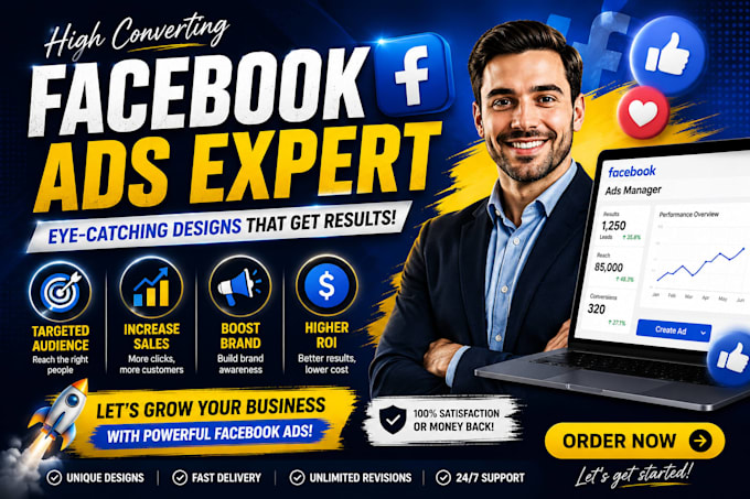 design high converting facebook ad banners and thumnail