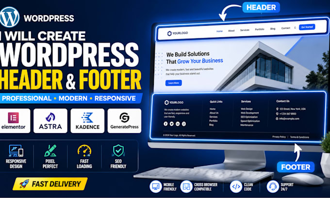 create custom header footer using elementor pro