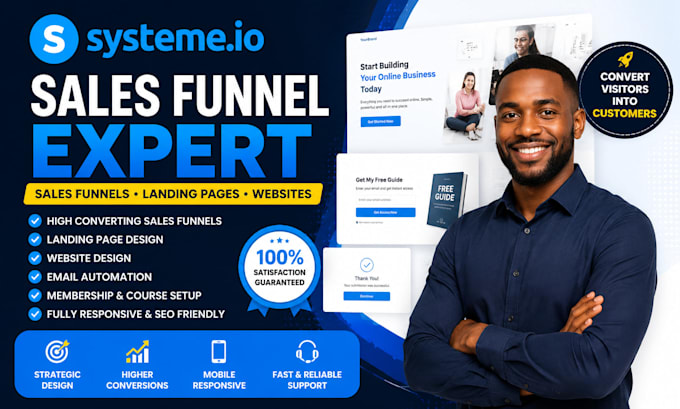 create systeme io sales funnel, landing page, systeme io, website and automation