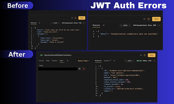 fix cors, jwt, or authentication bugs in django and drf