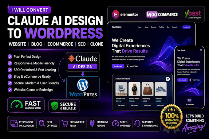 convert claude ai design to wordpress website blog ecommerce seo website