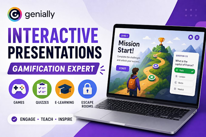 create interactive genially presentations, gamification, quizzes and elearning