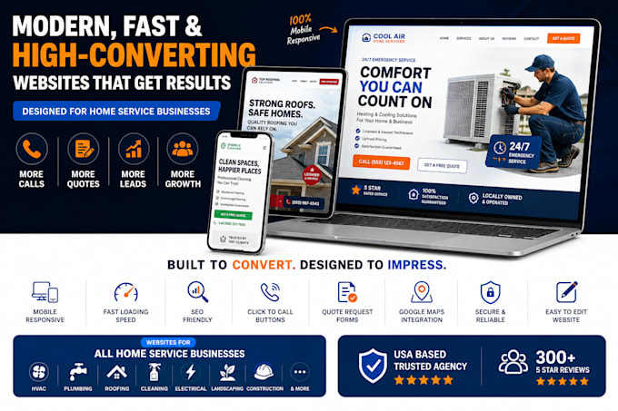 build hvac website, roofing, cleaning, construction website