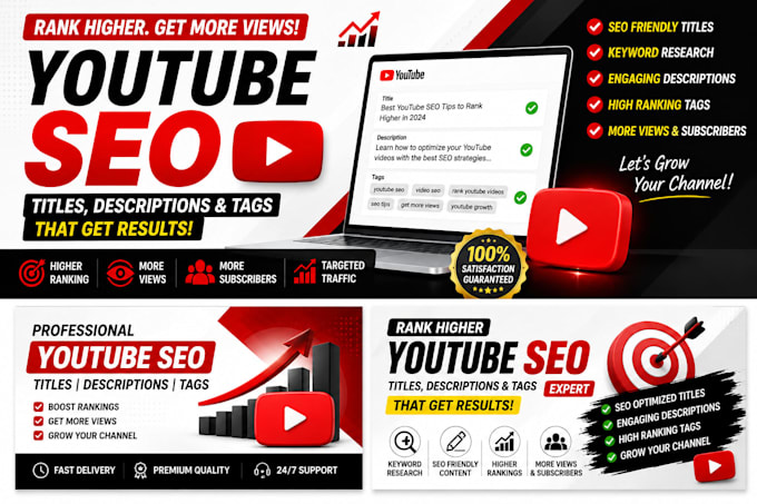 write SEO optimized youtube titles, descriptions, tags and hashtags