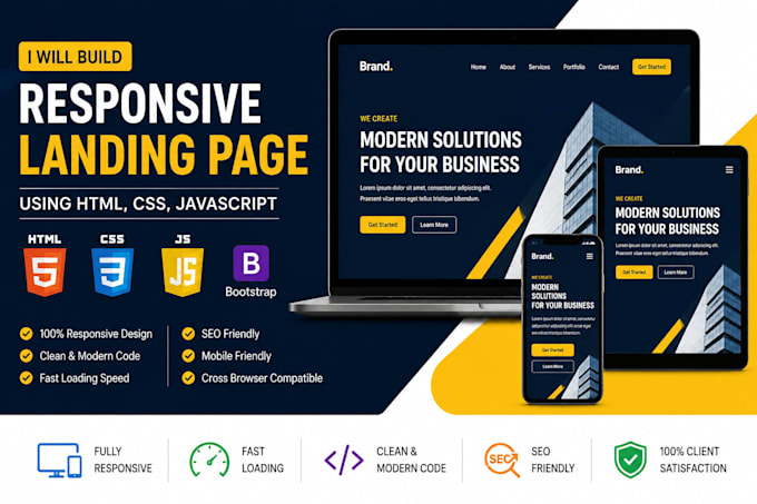 build a responsive landing page using HTML CSS javascript
