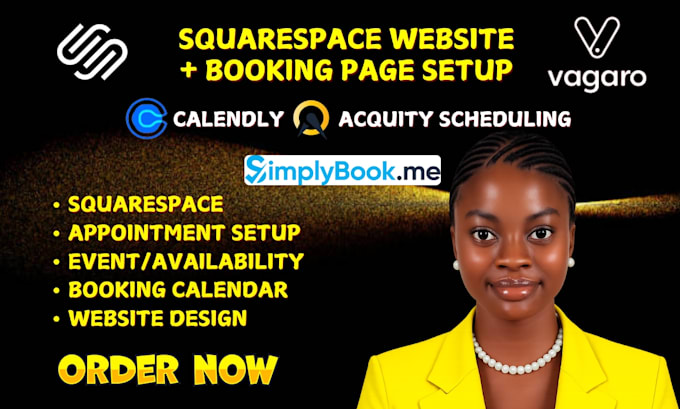 squarespace website with calendly, acuity scheduling, vagaro, simplybook me