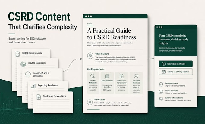 write b2b esg software case studies, csrd content and climate thought leadership