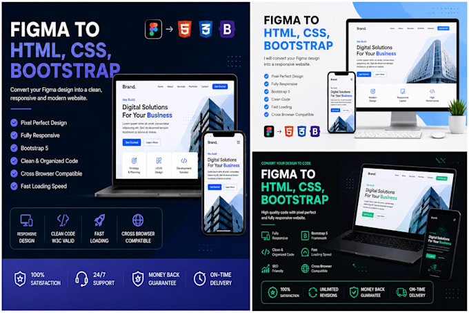 convert figma to responsive HTML CSS bootstrap website
