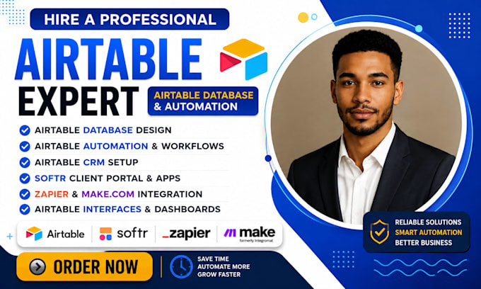 setup airtable database, airtable automation, CRM, softr, zapier