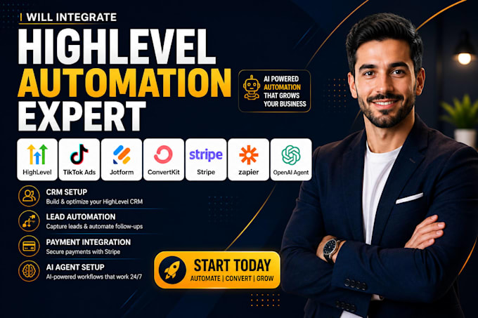 integrate highlevel tiktok ads jotform convertkit stripe zapier openai agent