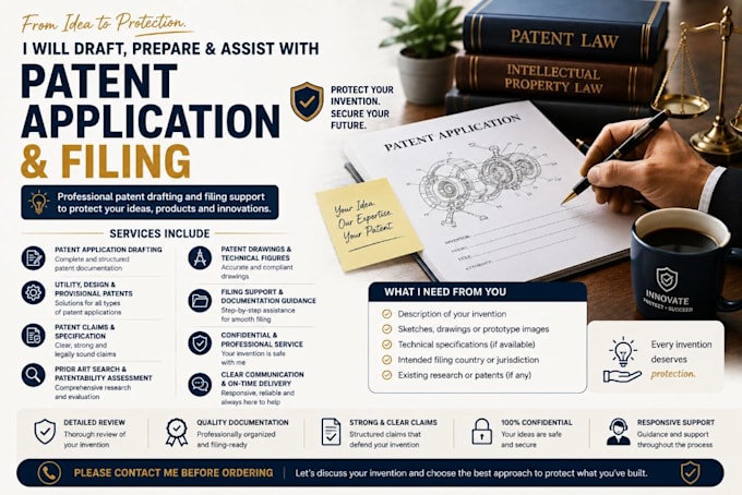 draft, prepare and assist with patent application and filing