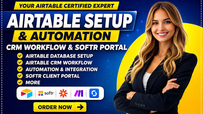 setup airtable database, airtable crm workflow, airtable automation softr portal