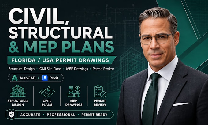 prepare civil and structural engineering plan, mep, structural plan for fl, USA