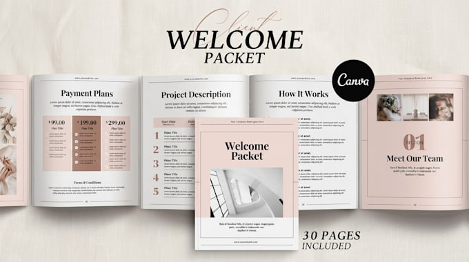design vendor welcome packet, training workbook, procurement guide, canva slides