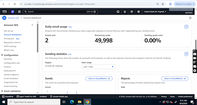 setup amazon AWS ses with 50k emails sending limit