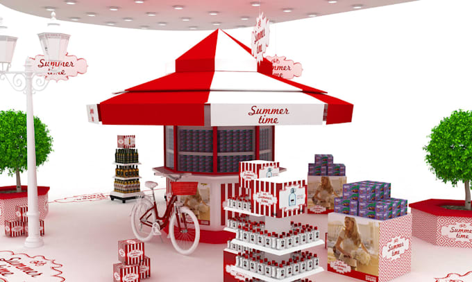optimize 3d popup store,retail posm,exihibition stand design,summer theme render