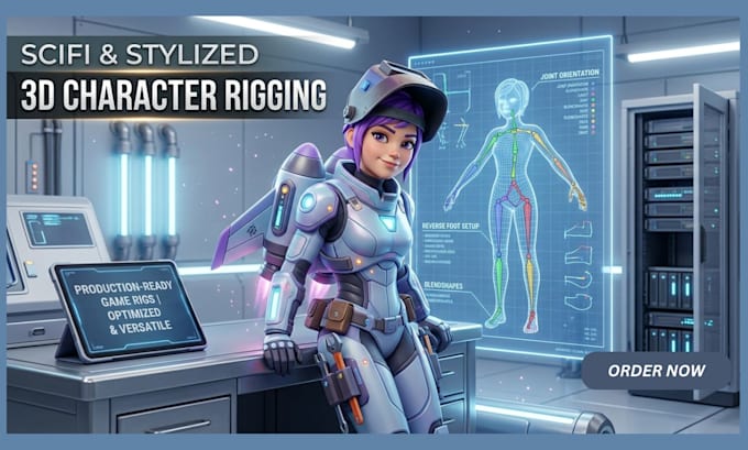 create a high quality rigged 3d game characters models for rendering