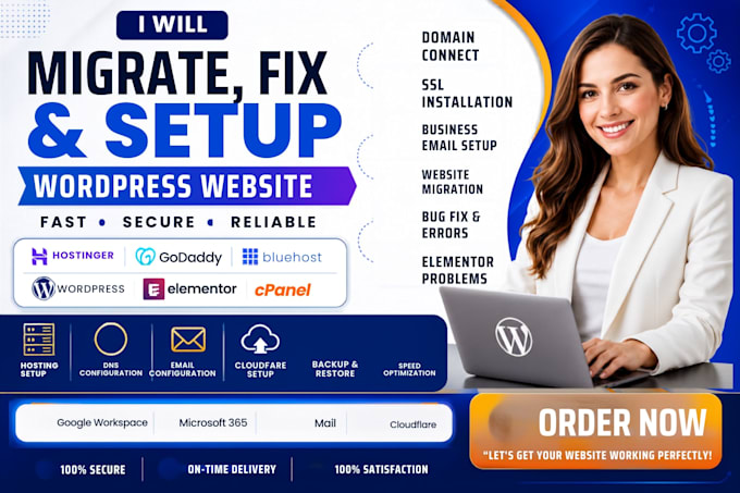 connect domain, install SSL, set professional business email website migration